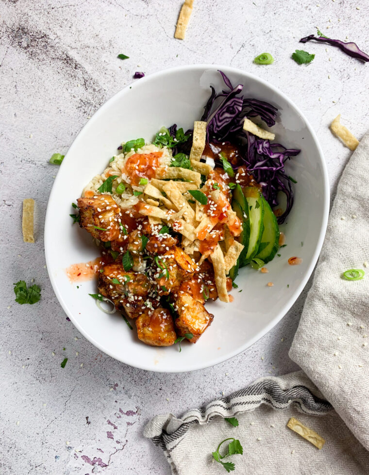 Sweet Chili Tofu Bowl with Brown Coconut Rice