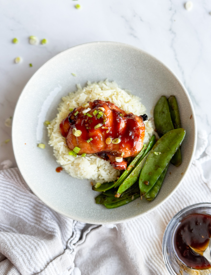 Soy Apricot Chicken with Garlic Rice