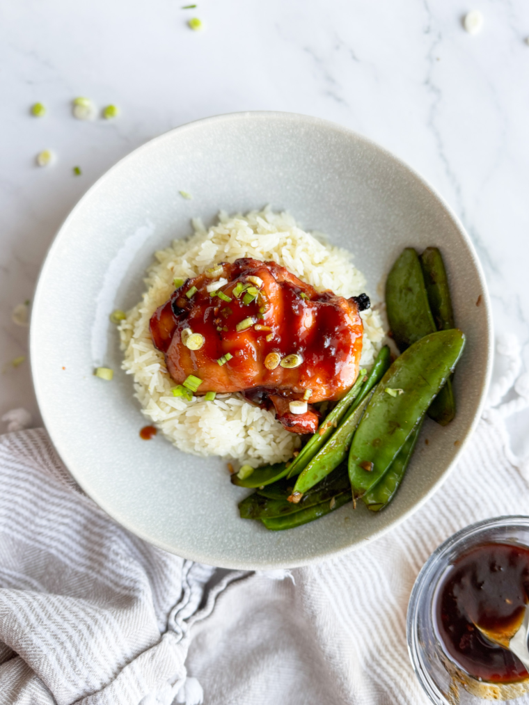 Soy Apricot Chicken with Garlic Rice