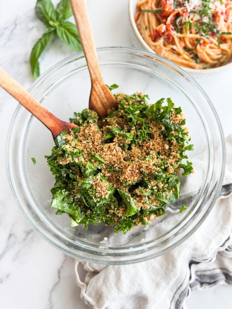 Kale Caesar Salad with Toasted Breadcrumbs