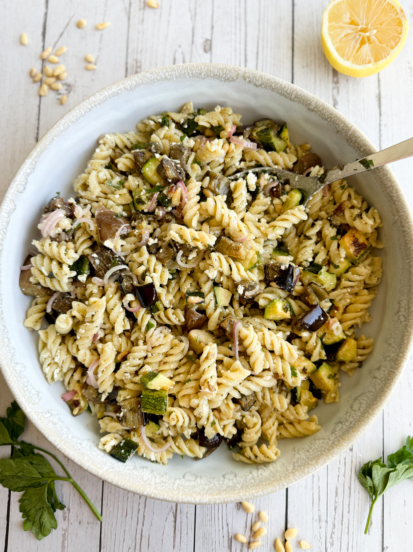 Lemon Zucchini and Eggplant Pasta Salad